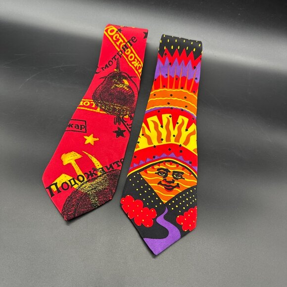 Vintage Beatles Ties Back In The USSR Good Day Sunshine 1991 Silk Neckties Retro - Picture 1 of 10